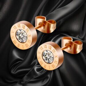 Elegant Roman Numeral Stud Earrings With Crystal